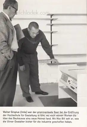 Cover of Braun - "Max Bill führt Walter Gropius durch die neueröffneten Gebäude der Hochschule für Gestaltung Ulm" - Werbeprospekt / advertising leaflet