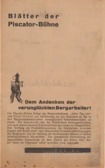 Cover of Blätter der Piscatorbühne - Dem Andenken der verunglückten Bergarbeiter