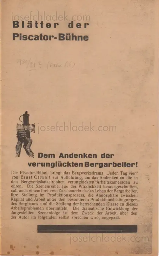 Cover of Blätter der Piscatorbühne - Dem Andenken der verunglückten Bergarbeiter