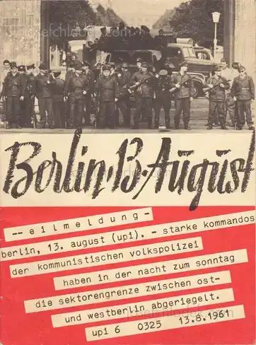 Cover of Berlin, 13. August, 1961 - Bundesministerium für gesamtdeutsche Fragen