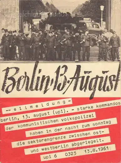 Cover of Berlin, 13. August, 1961 - Bundesministerium für gesamtdeutsche Fragen